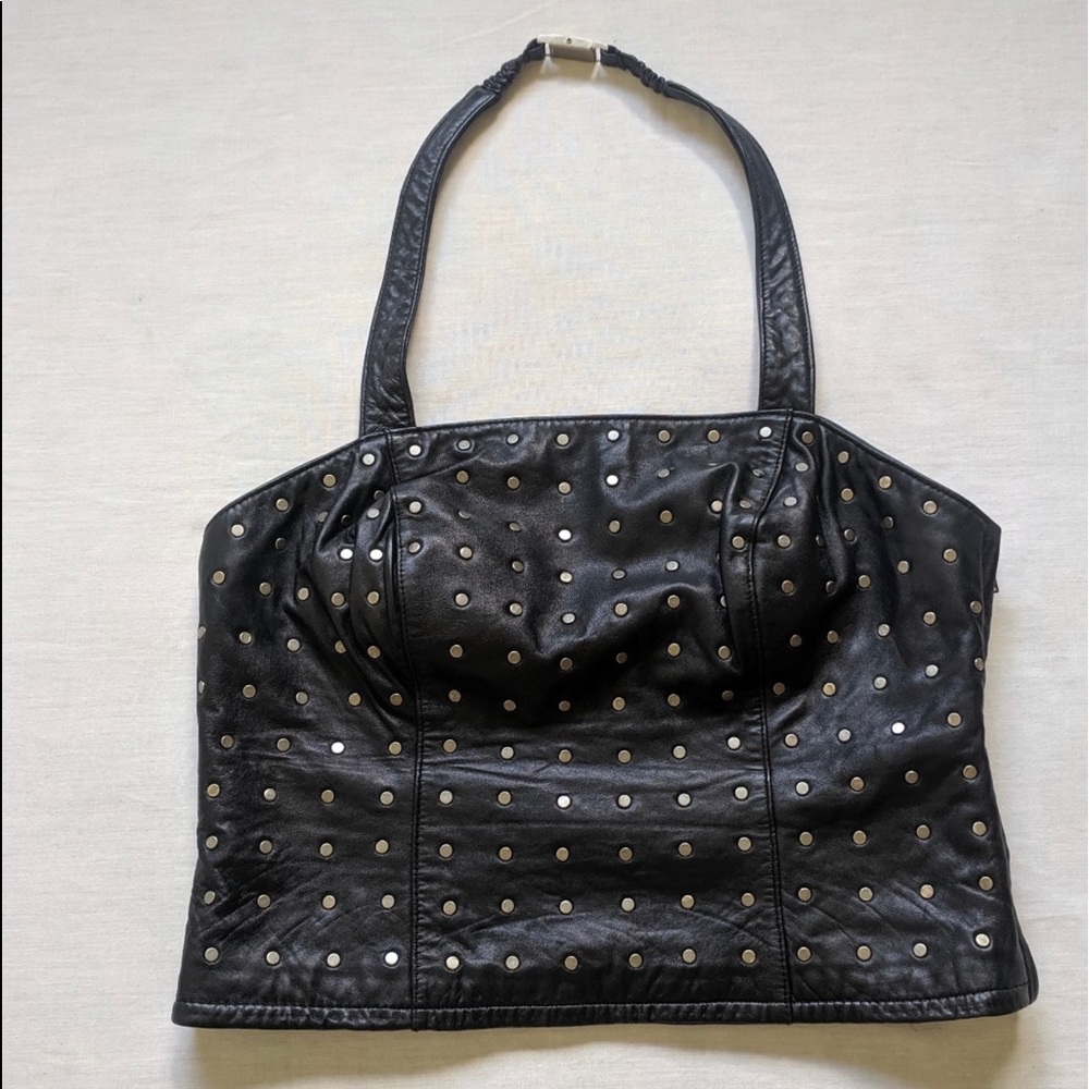 HARLEY DAVIDSON LEATHER STUDDED HALTER BUSTIER